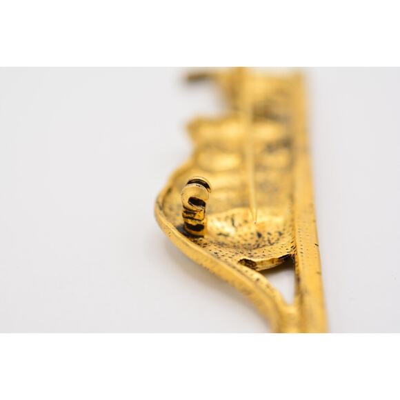Vintage Cat Pin Brooch Kitten Brushed Antiqued Gold Eating Drinking AS IS BinAH - Picture 11 of 12